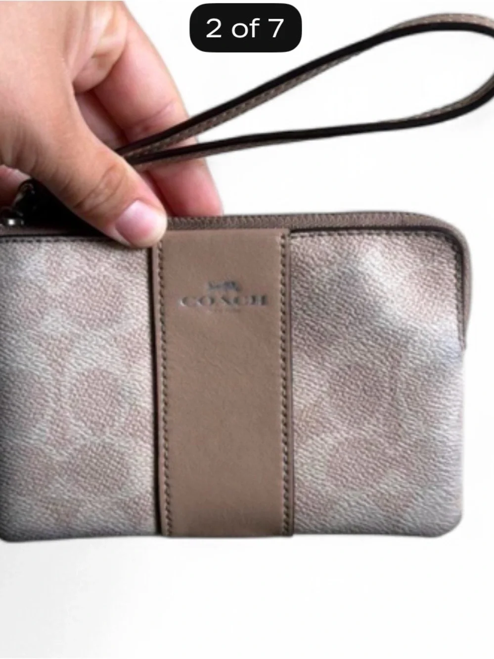 Coach Pink Signature Canvas Wristlet with Leather Trim